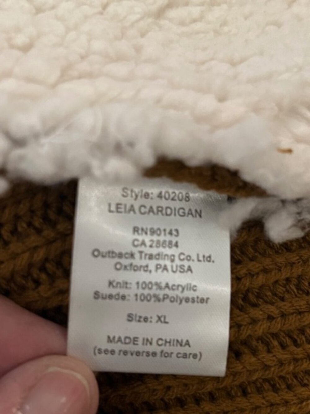 Outback Trading Co Sherpa Waterfall Cardigan XL Western Boho Cozy Jacket NWT - Picture 4 of 4